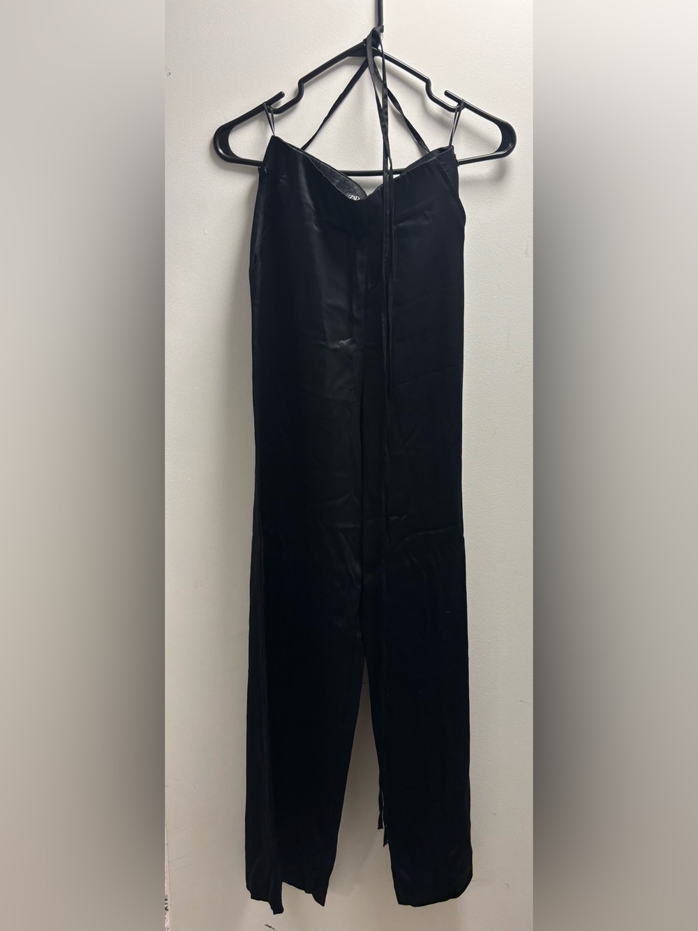 Zara Black Wide-Leg Satin pants with Slim Straps